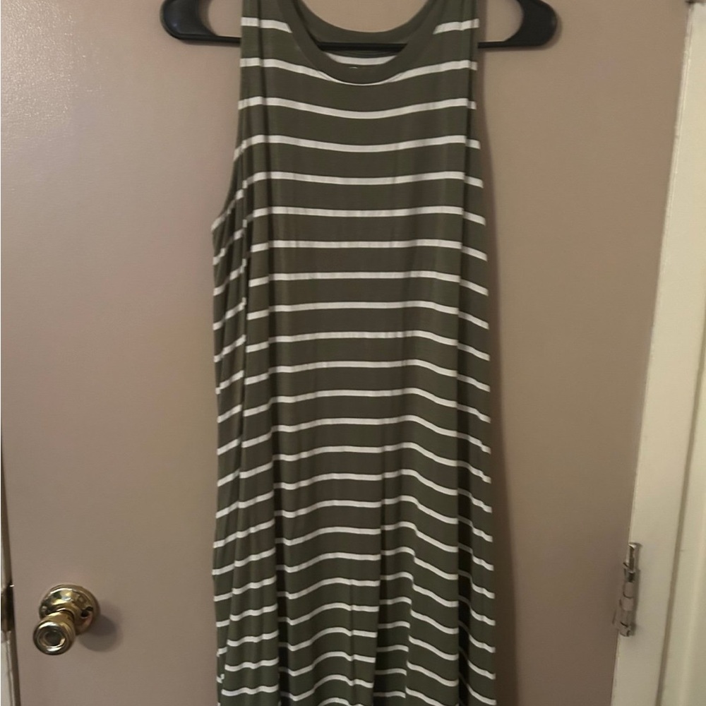 Time and Tru Olive and White Striped Midi Dress